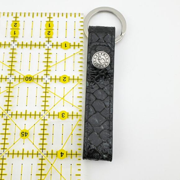 Graphic Image Keychain Strap Black Faux Snakeskin‎ Pattern with Logo Accent - Picture 4 of 10